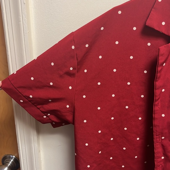 Red Polka Dot Short Sleeve Button Up - Picture 2 of 5